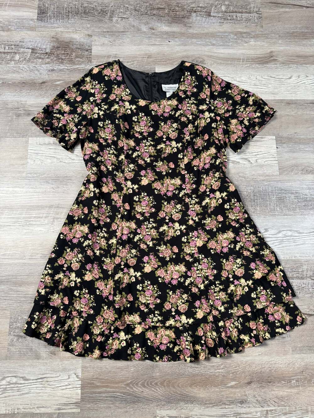 Vintage 90s NWT Rose Floral Mini Dress Cottagecore Romantic Flutter Sleeve 18